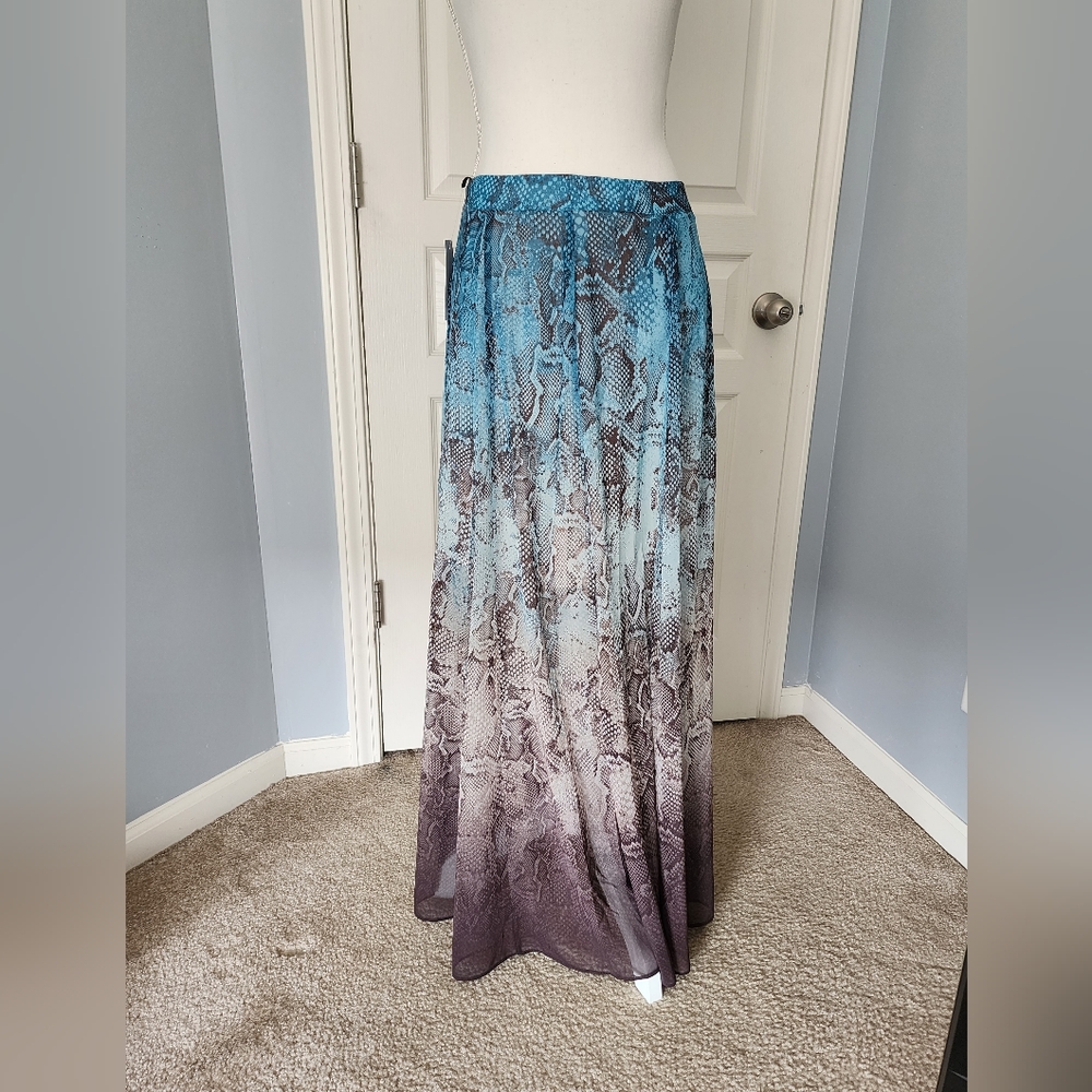 NWT- WHBM Blue & Brown Ombre Python Print Maxi Skirt, Size 6